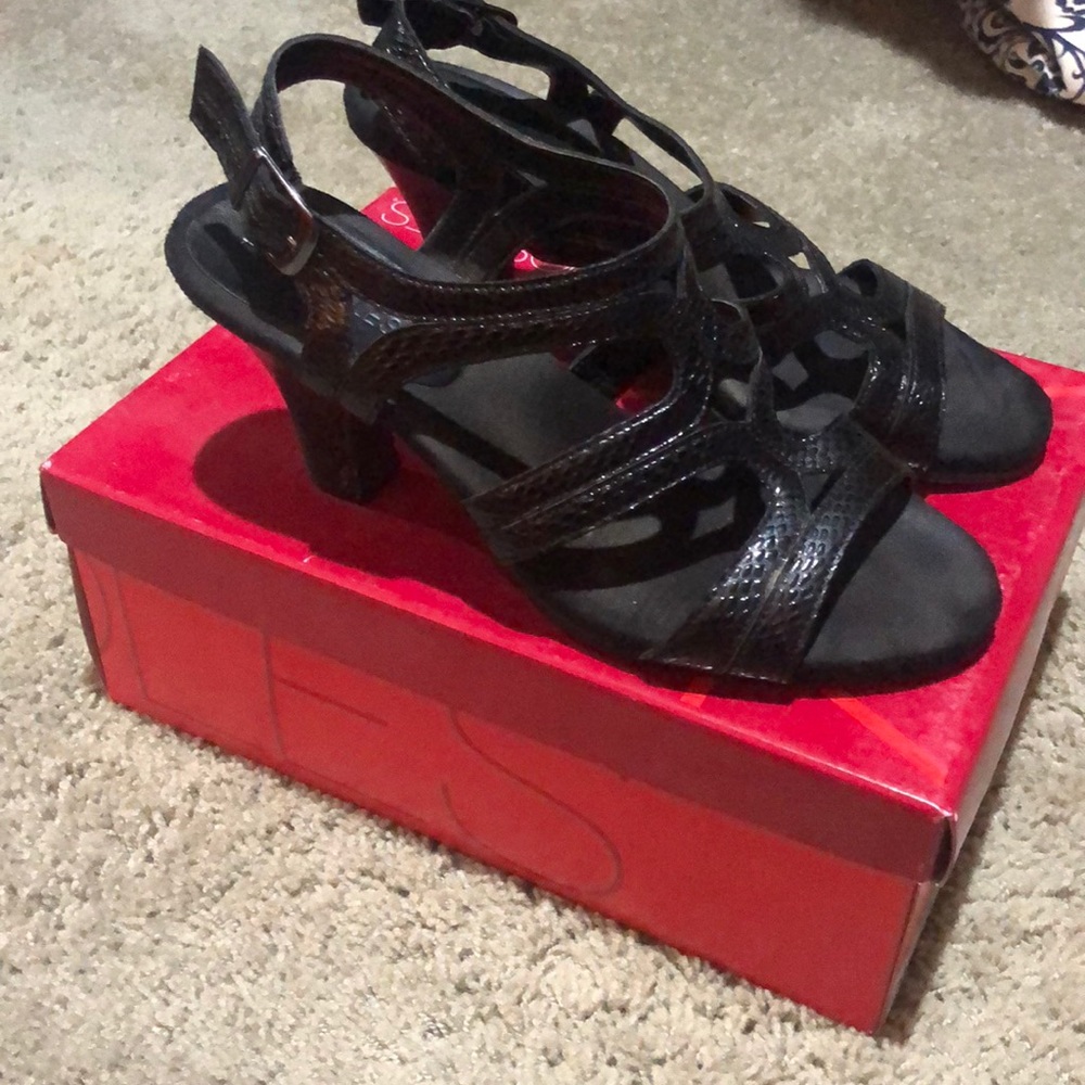 Strappy black heels. Size 8